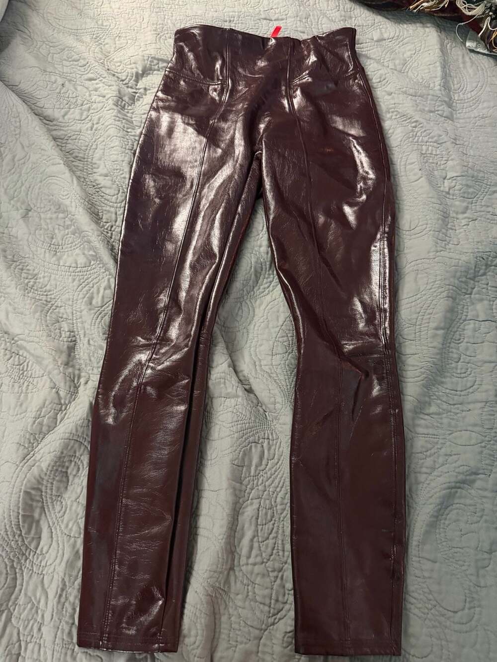 Spanx Faux Patent Leather Leggings Size XS Petite Burgundy